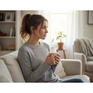 Offline by Aerie Open Knit Mock Neck Tunic Sweater Women's M Gray Cozy Comfort